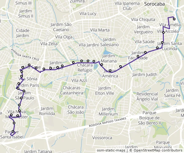 Mapa do itinerário da linha