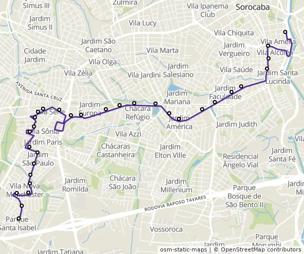 Mapa do itinerário da linha