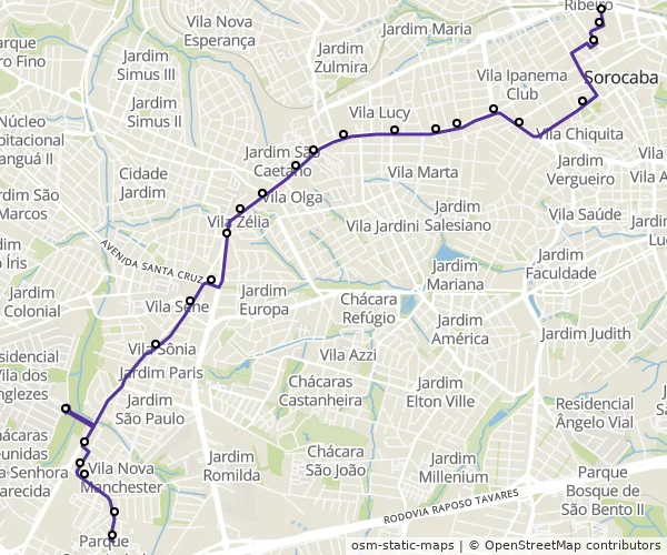 Mapa do itinerário da linha
