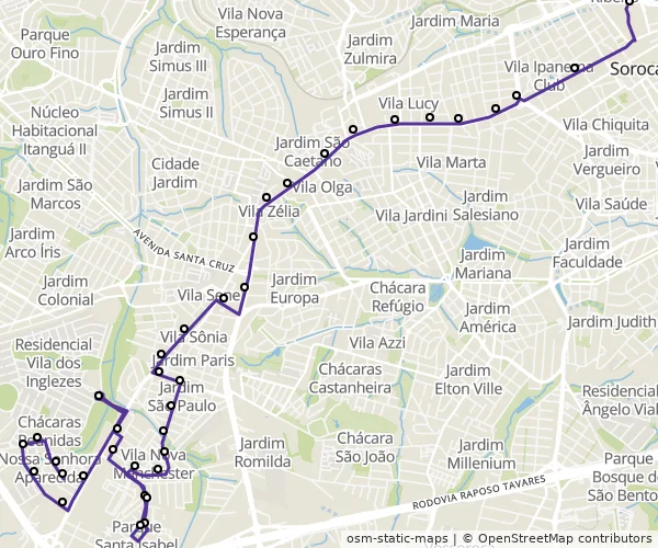 Mapa do itinerário da linha