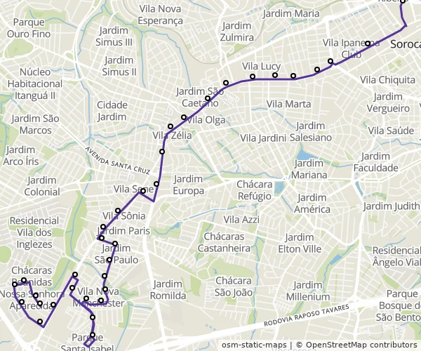 Mapa do itinerário da linha