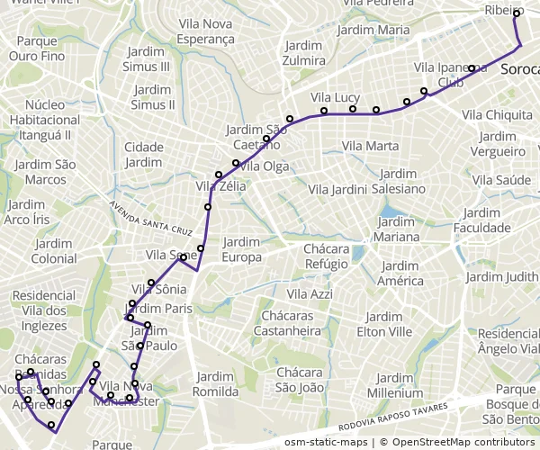 Mapa do itinerário da linha