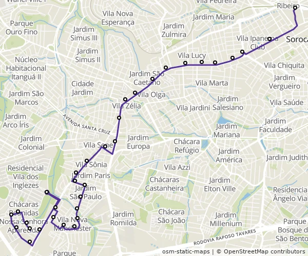 Mapa do itinerário da linha