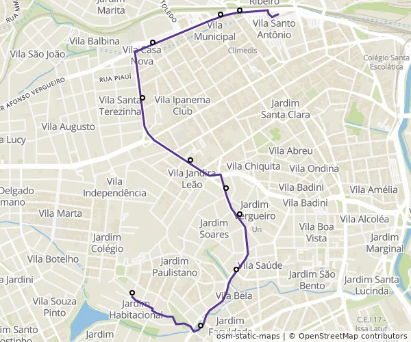 Mapa do itinerário da linha