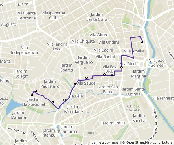 Mapa do itinerário da linha