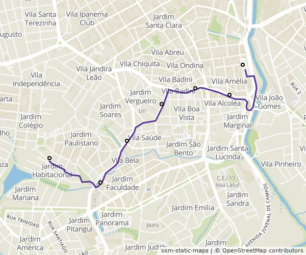 Mapa do itinerário da linha