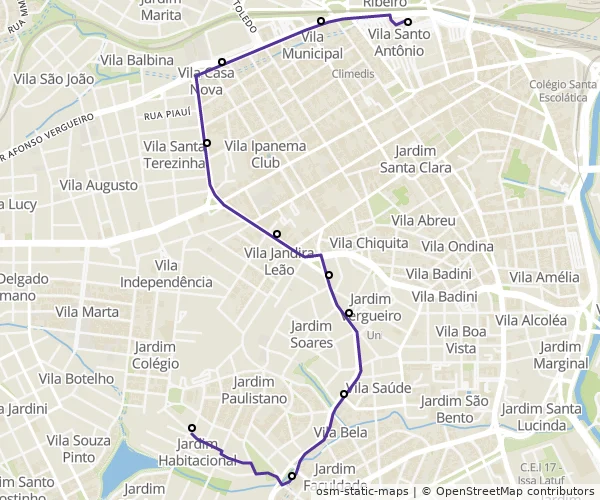 Mapa do itinerário da linha