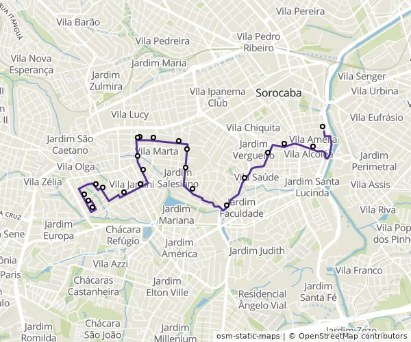 Mapa do itinerário da linha