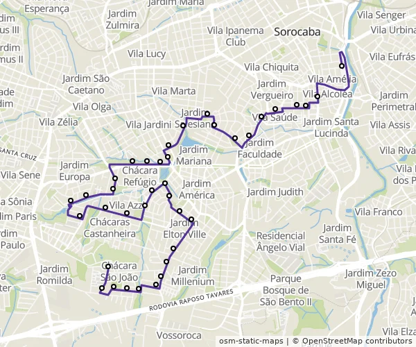 Mapa do itinerário da linha