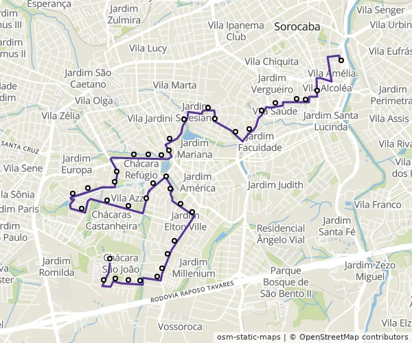 Mapa do itinerário da linha
