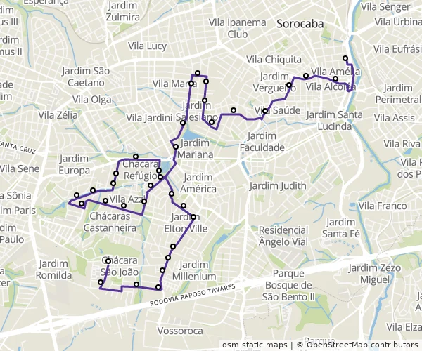 Mapa do itinerário da linha