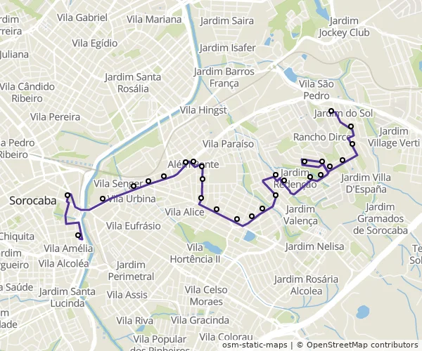 Mapa do itinerário da linha