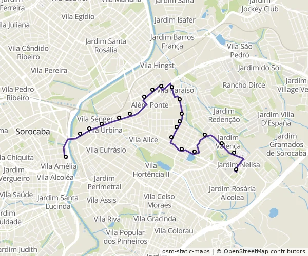 Mapa do itinerário da linha