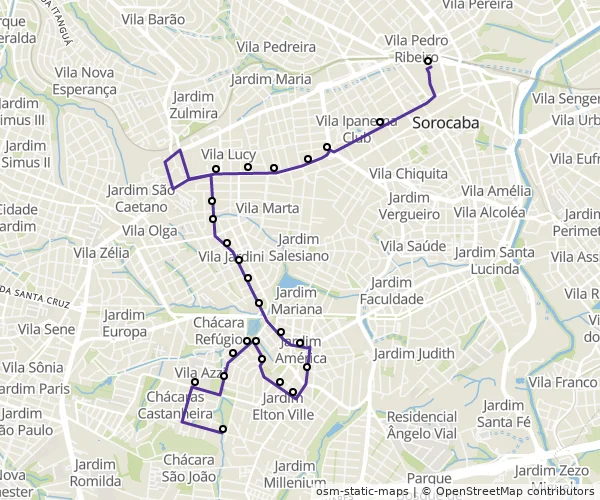 Mapa do itinerário da linha