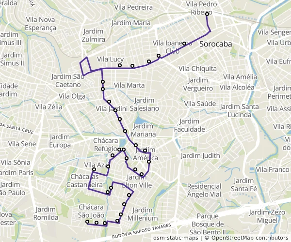 Mapa do itinerário da linha
