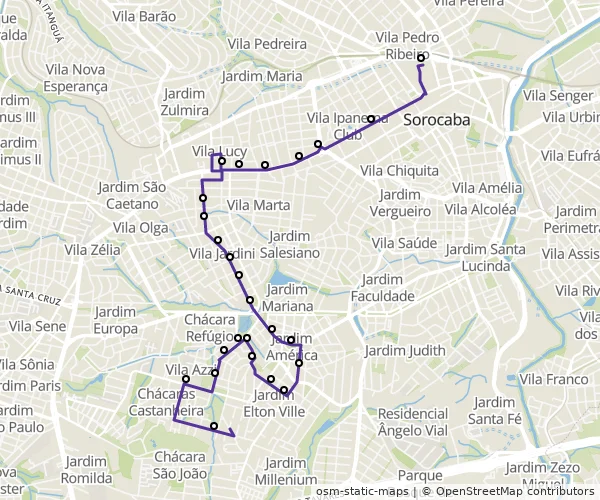 Mapa do itinerário da linha