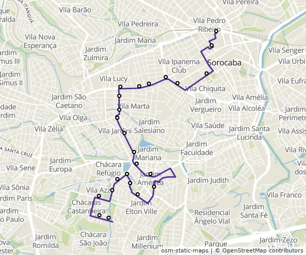 Mapa do itinerário da linha