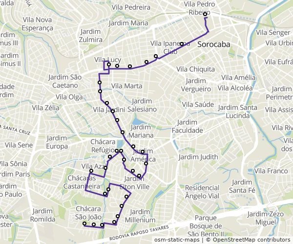 Mapa do itinerário da linha