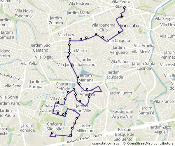 Mapa do itinerário da linha