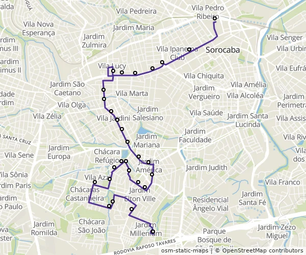Mapa do itinerário da linha