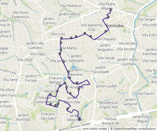 Mapa do itinerário da linha