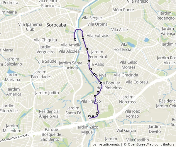 Mapa do itinerário da linha