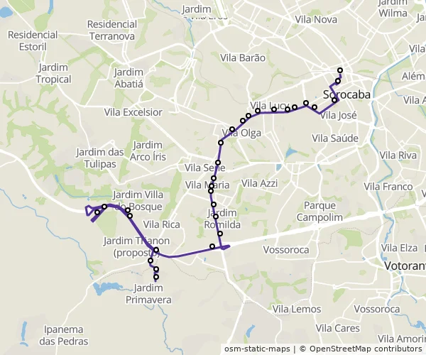 Mapa do itinerário da linha
