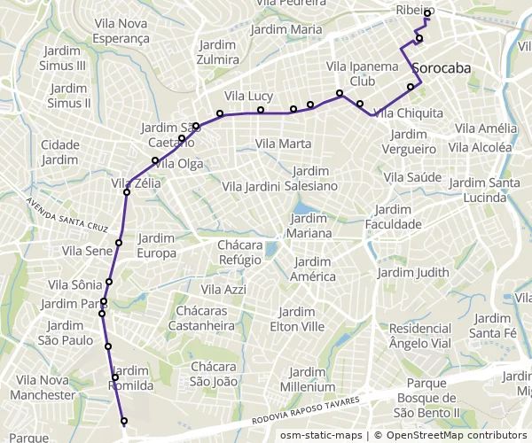 Mapa do itinerário da linha