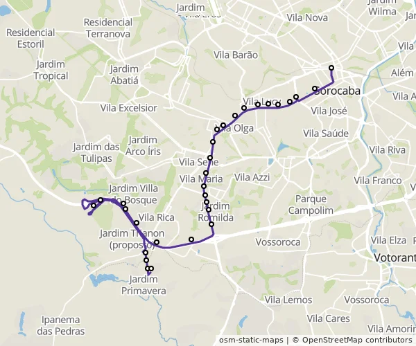 Mapa do itinerário da linha