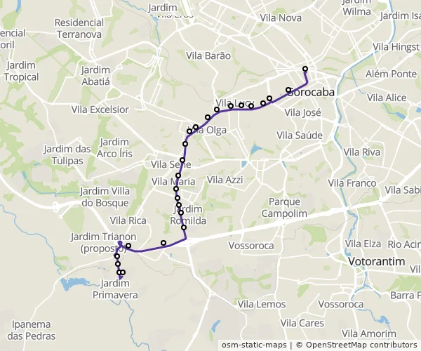 Mapa do itinerário da linha