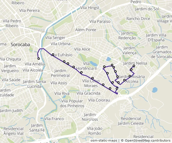 Mapa do itinerário da linha