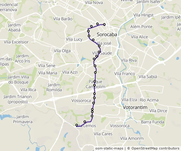 Mapa do itinerário da linha