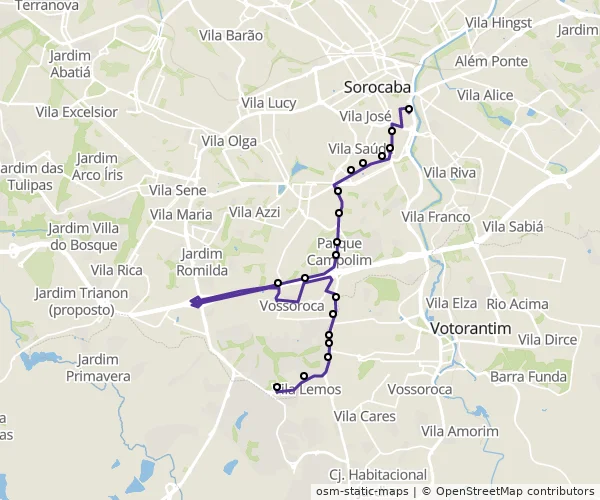 Mapa do itinerário da linha