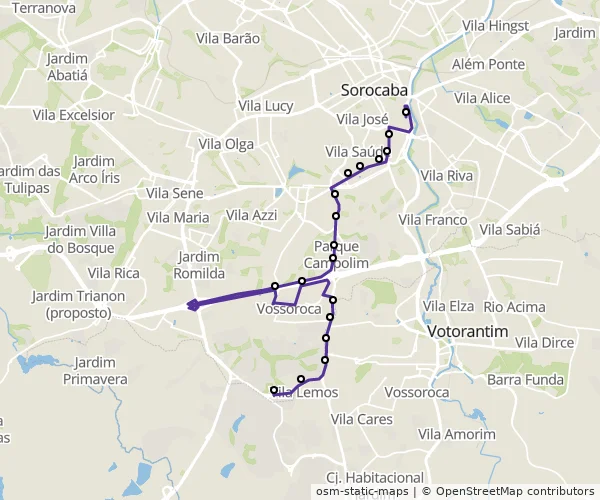 Mapa do itinerário da linha