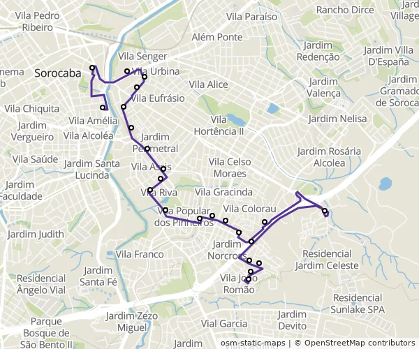 Mapa do itinerário da linha