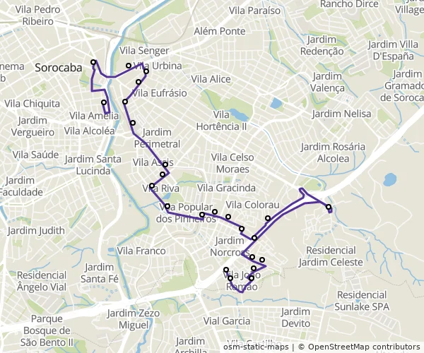 Mapa do itinerário da linha