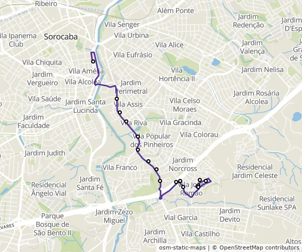 Mapa do itinerário da linha