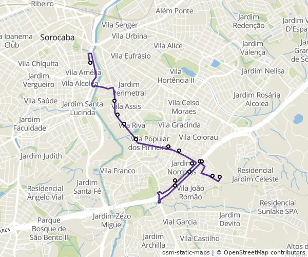 Mapa do itinerário da linha