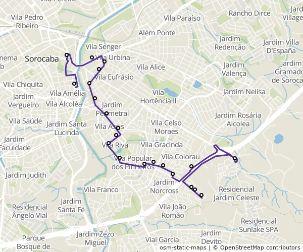 Mapa do itinerário da linha