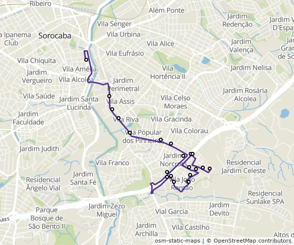 Mapa do itinerário da linha