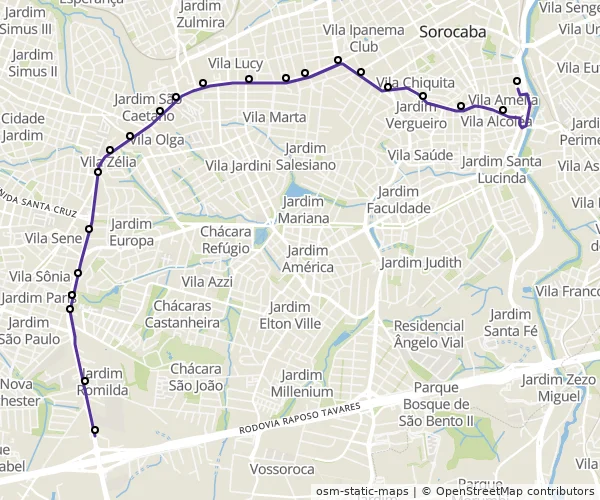 Mapa do itinerário da linha