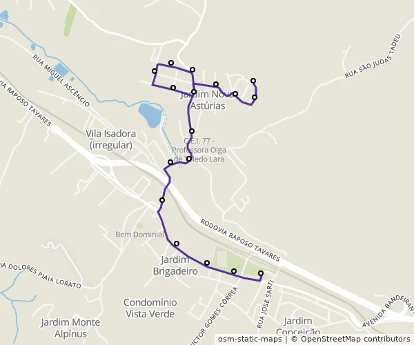 Mapa do itinerário da linha