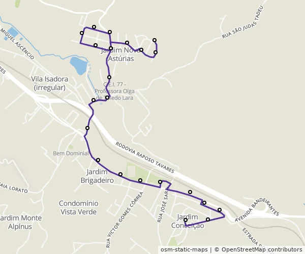 Mapa do itinerário da linha