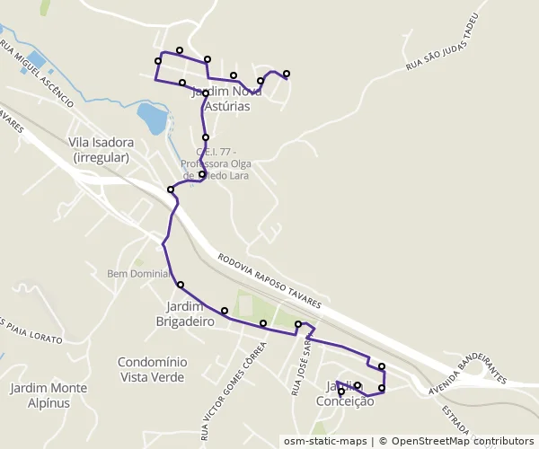 Mapa do itinerário da linha