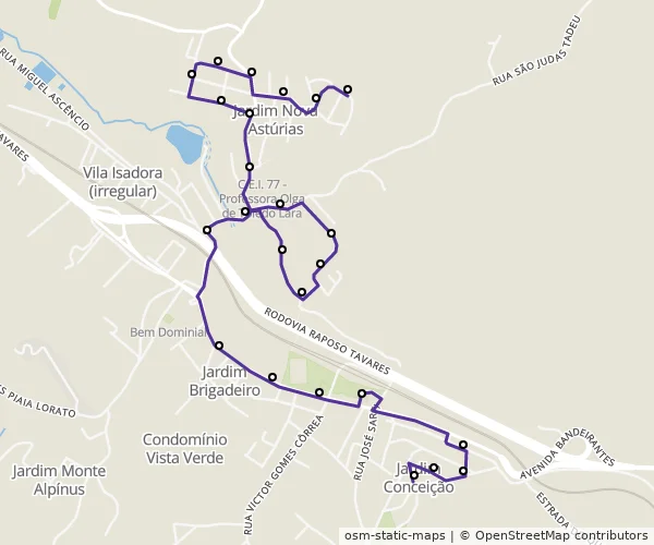 Mapa do itinerário da linha
