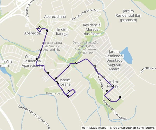 Mapa do itinerário da linha