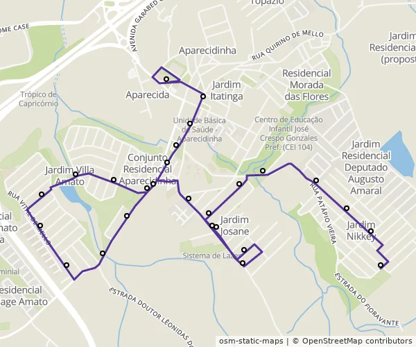 Mapa do itinerário da linha