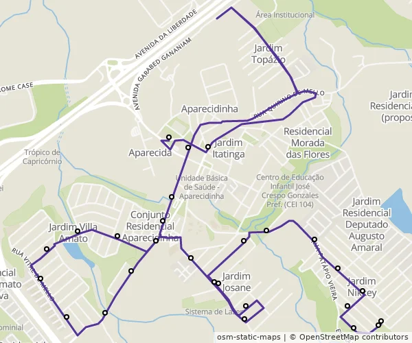 Mapa do itinerário da linha