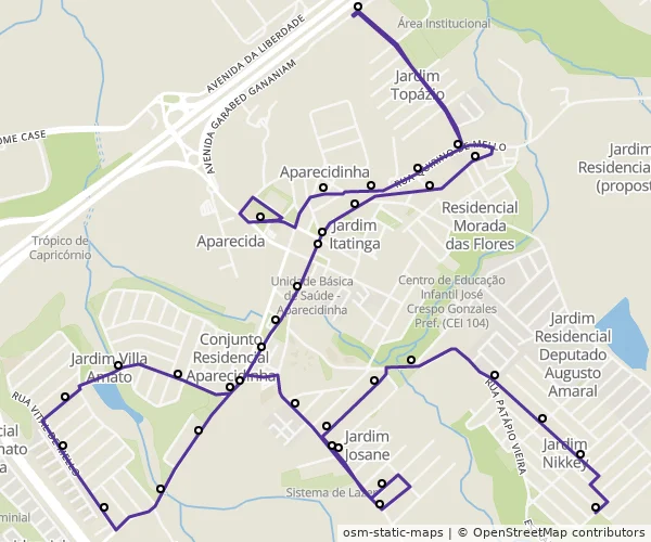 Mapa do itinerário da linha