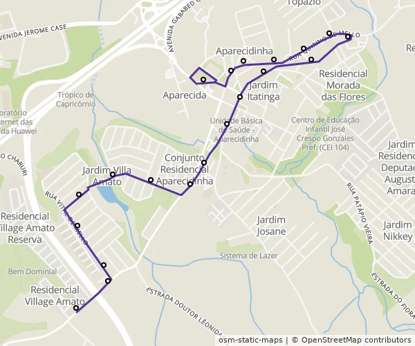 Mapa do itinerário da linha